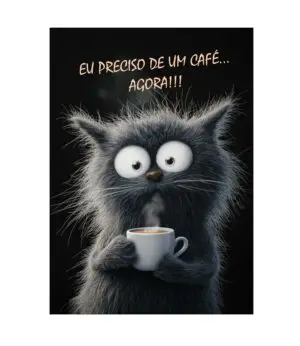 GATO E CAFÉ - PLACA DECORATIVA LAMINADA - 19x28cm